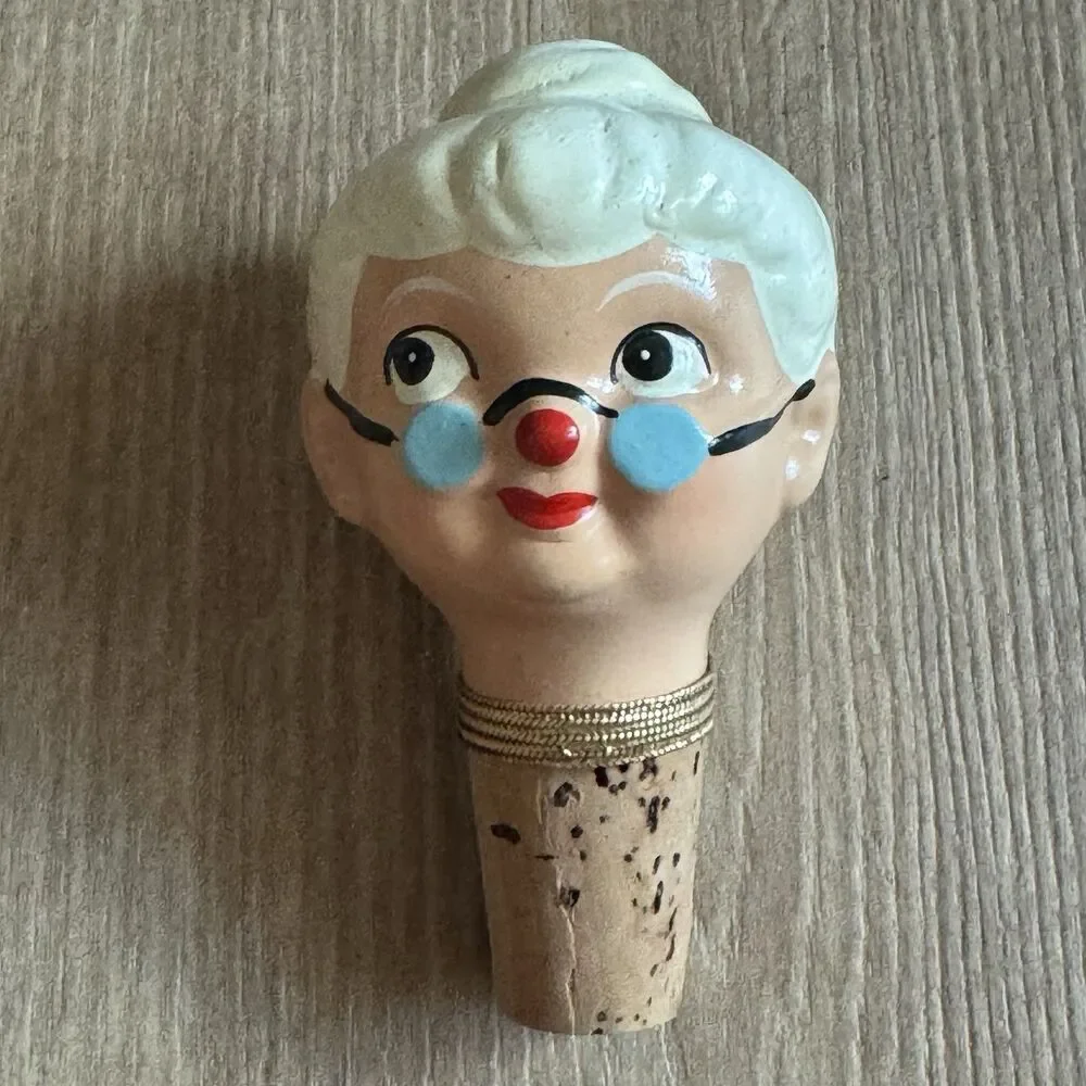 Vintage 60s Set Of 4 Enesco Japan Ceramic Heads Bottle Stoppers Corks